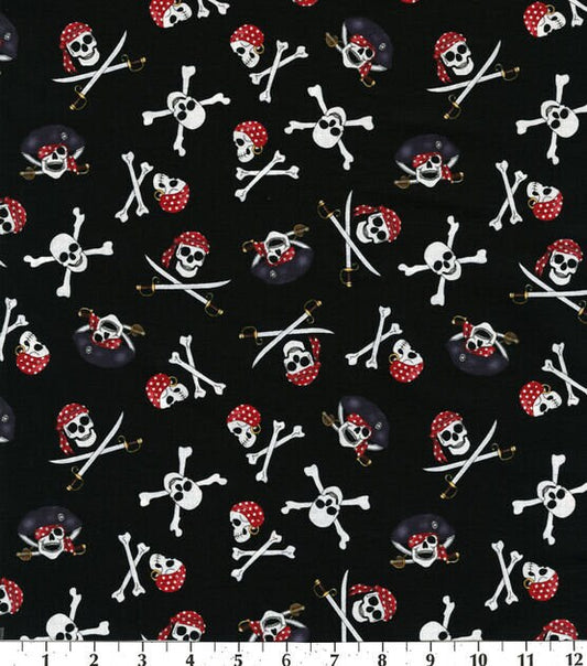 Pirate fabric - 100% Cotton Fabric - Pirate ship theme material - Skull and crossbones - Jolly Roger Flag - Sailing