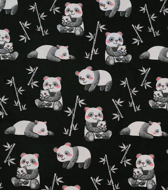 Panda Family Hugging - 100% cotton fabric - baby panda material animal theme fabric bamboo