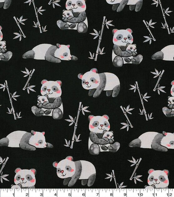 Panda Family Hugging - 100% cotton fabric - baby panda material animal theme fabric bamboo