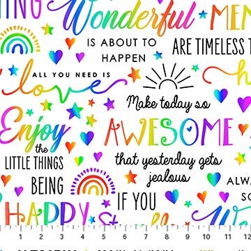Inspired Words Fabric - DP26691-10 - 100% Cotton - Northcott - Multicolor Rainbow Text Colorful Words Positivity Classroom Decor Kids Room