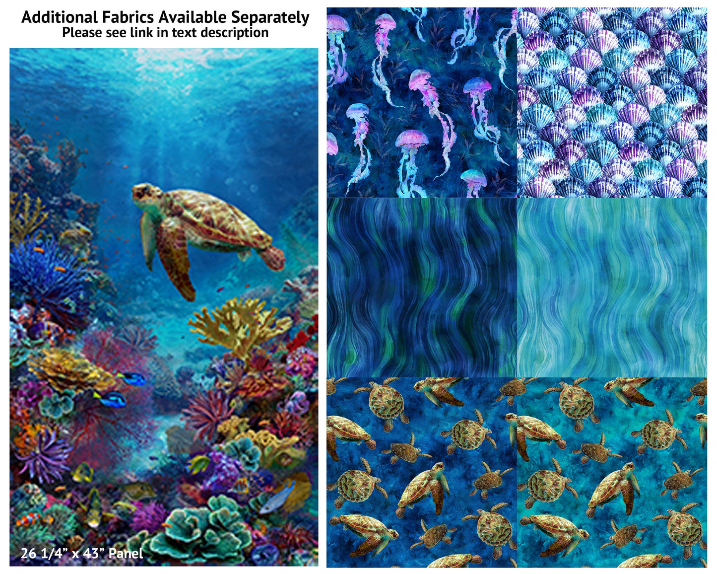 Sea Turtle Fabric PANEL - Measures 26.25 x 43" - Tides of Color - Hoffman - 100% Cotton - Ocean theme Sea Life Tropical Scuba Diving