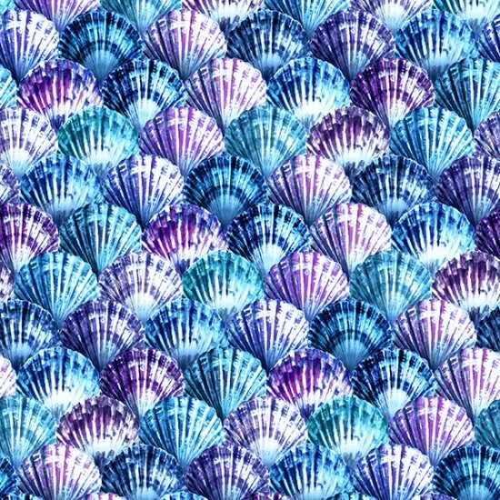 Seashell Fabric - V5262-258-Cerulean - Tides of Color - Hoffman - 100% Cotton - Ocean theme Sea Life Tropical Vacation Scuba Diving Swimming