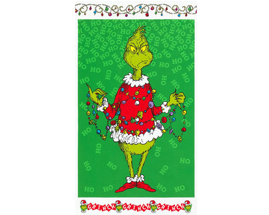 Grinch Fabric Panel - 23.5" x 43" - Robert Kaufman - How the Grinch Stole Christmas - 100% cotton fabric