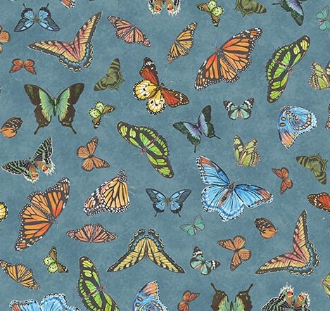 Butterfly fabric on Blue - Butterfly collector Lepidoptery - Windham Fabrics - 100% woven quilting cotton