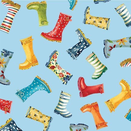 Rain Boots Fabric - Town Fair Collection - 100% Cotton - Galoshes Gardening Shoes Wellies Wellington Boots Farm Quilting Fabric