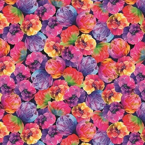 Colorful Floral Fabric - In Full Bloom Multi - Benartex Kanvas Studio Luminous Blooms - 100% Cotton