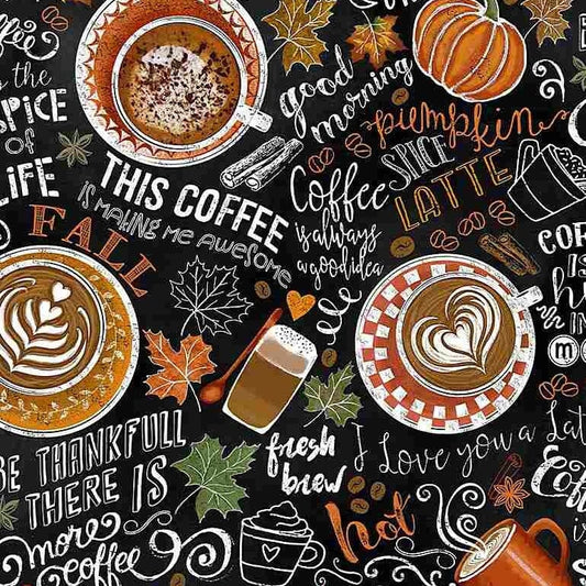 Black Pumpkin Spice Latte #C7034-PSL - Timeless Treasures - 100% Cotton Fabric