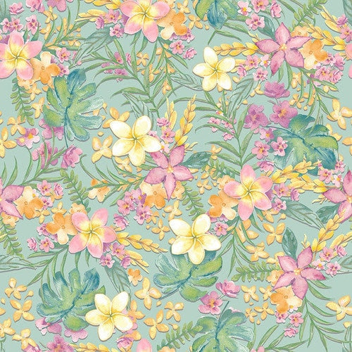 Plumeria fabric - Studio E - All Big Things Start Small Collection - 100% cotton fabric - Tropical Floral Bouquet Hawaii Vacation