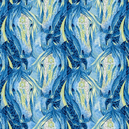 Horse Fabric - Navy LARGE Horse Heads Allover - Dream Horses - Studio E - 100% Cotton - Animal Western Quilting Cotton