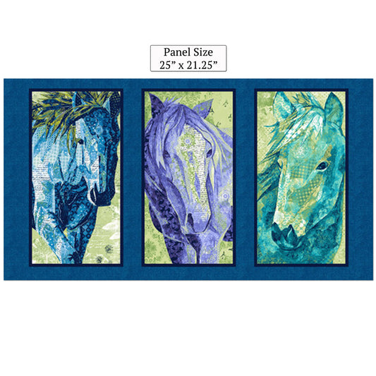 Horse Panel - Measures 25" x 21.25" - Dream Horses - Studio E - Animal Western Quilting Cotton