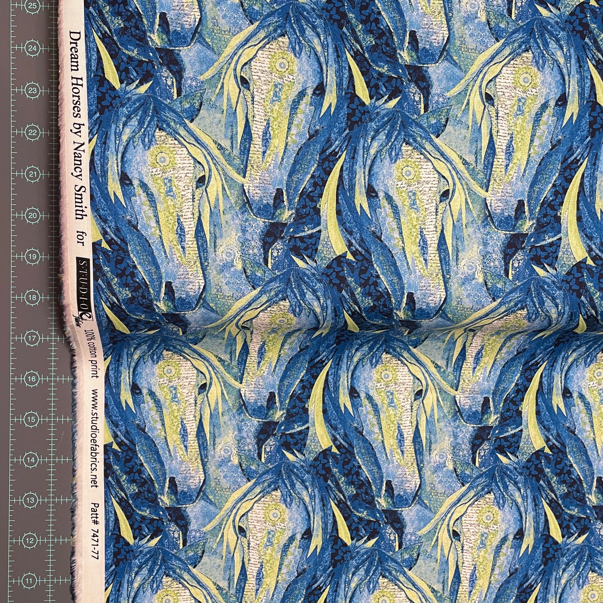 Horse Fabric - Navy LARGE Horse Heads Allover - Dream Horses - Studio E - 100% Cotton - Animal Western Quilting Cotton