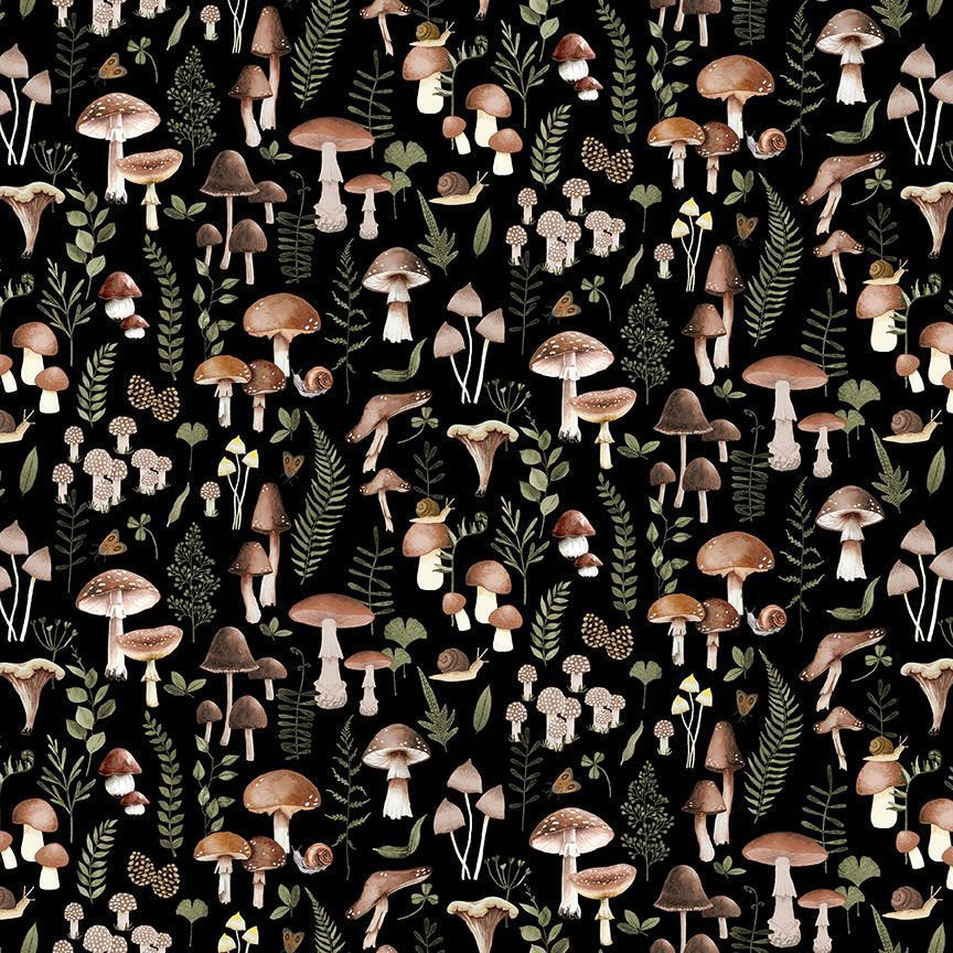 Dear Stella Shitake Happens - Mushroom Fabric - 100% Cotton - Fungi Material