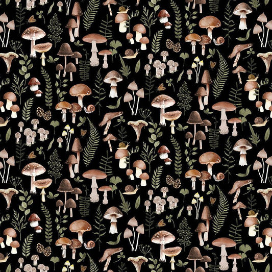 Dear Stella Shitake Happens - Mushroom Fabric - 100% Cotton - Fungi Material