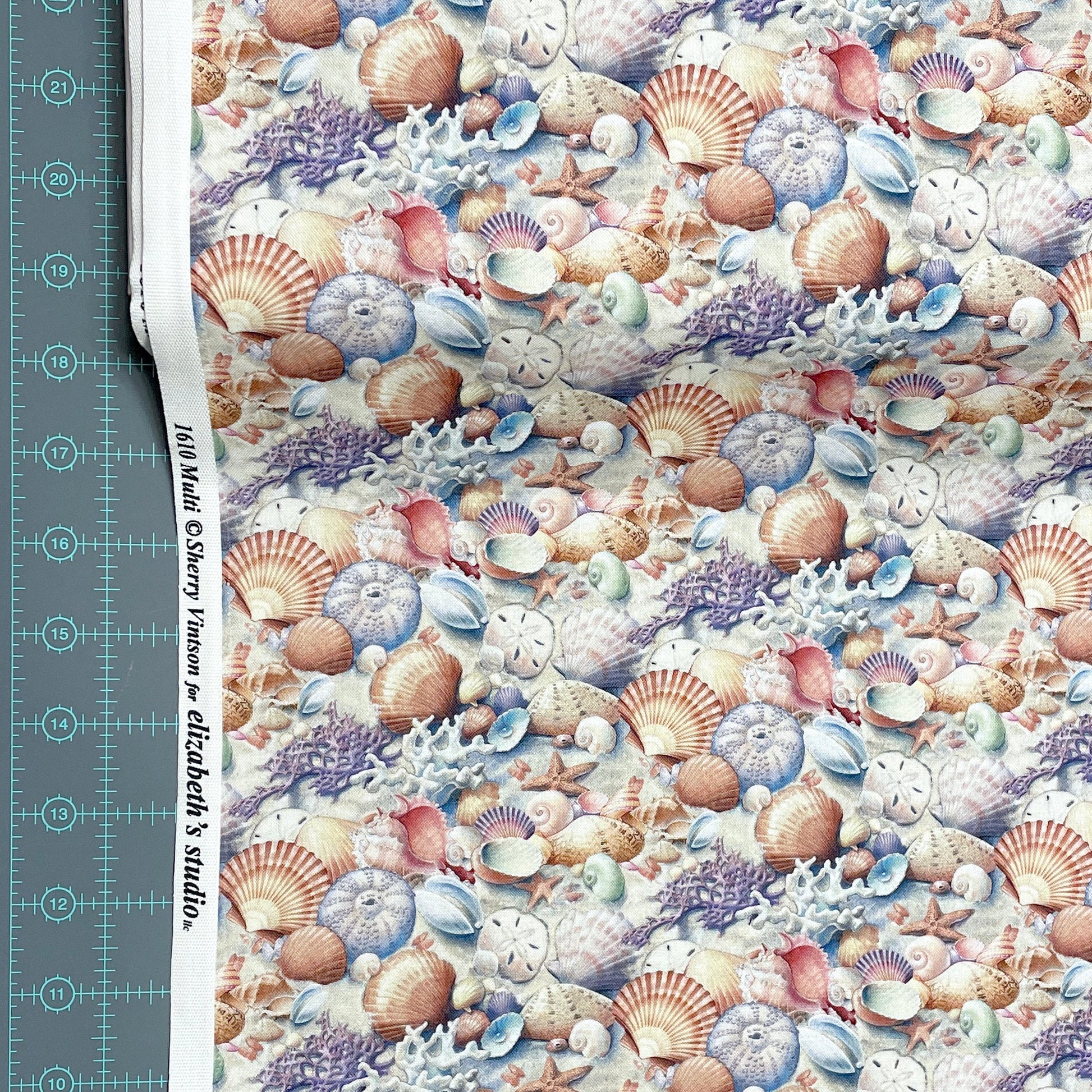 Shell Fabric - Race to Safety - 100% Cotton - Elizabeth's Studio - Beach Ocean Starfish Sea Life Tropical Vacation Scuba Diving Swimming
