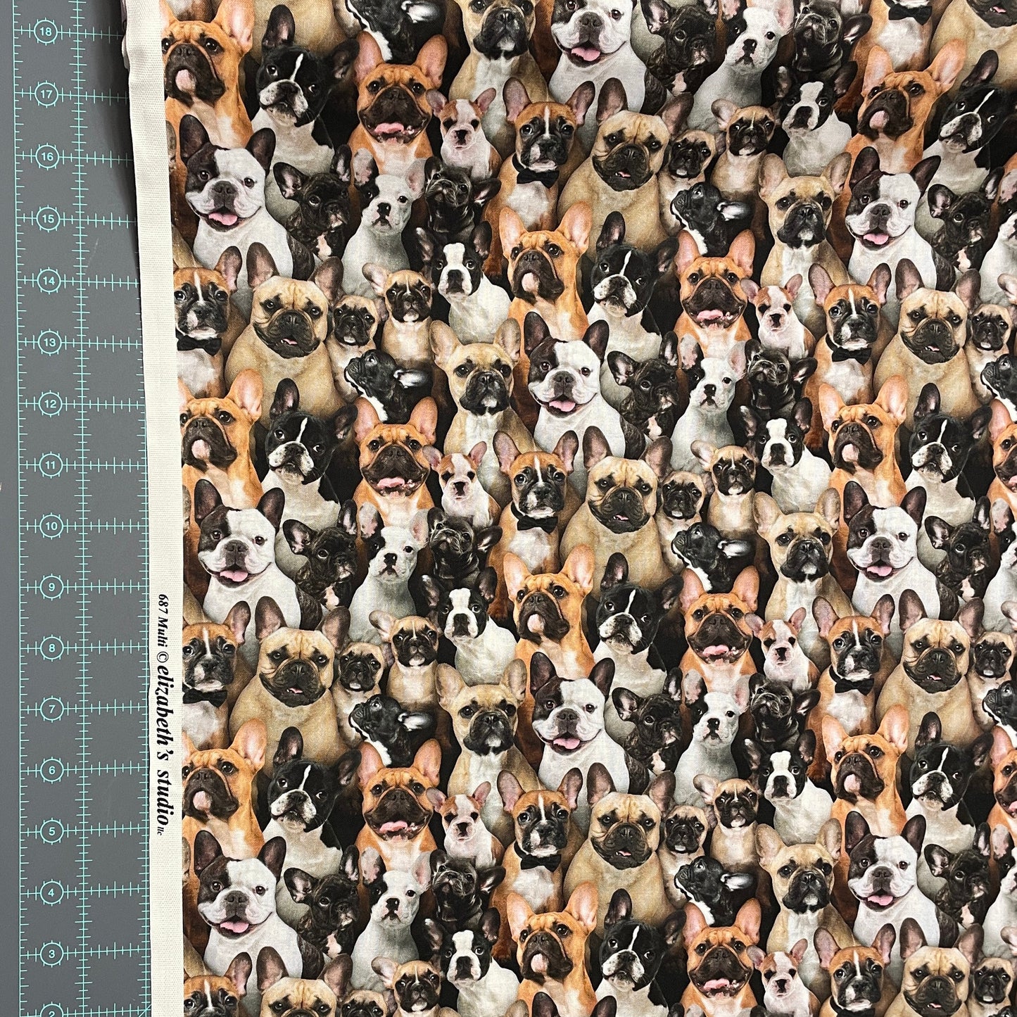 French Bulldog fabric - 687-multi - Elizabeth's Studio - 100% Cotton - Best Friend Collection - Frenchie dog fabric