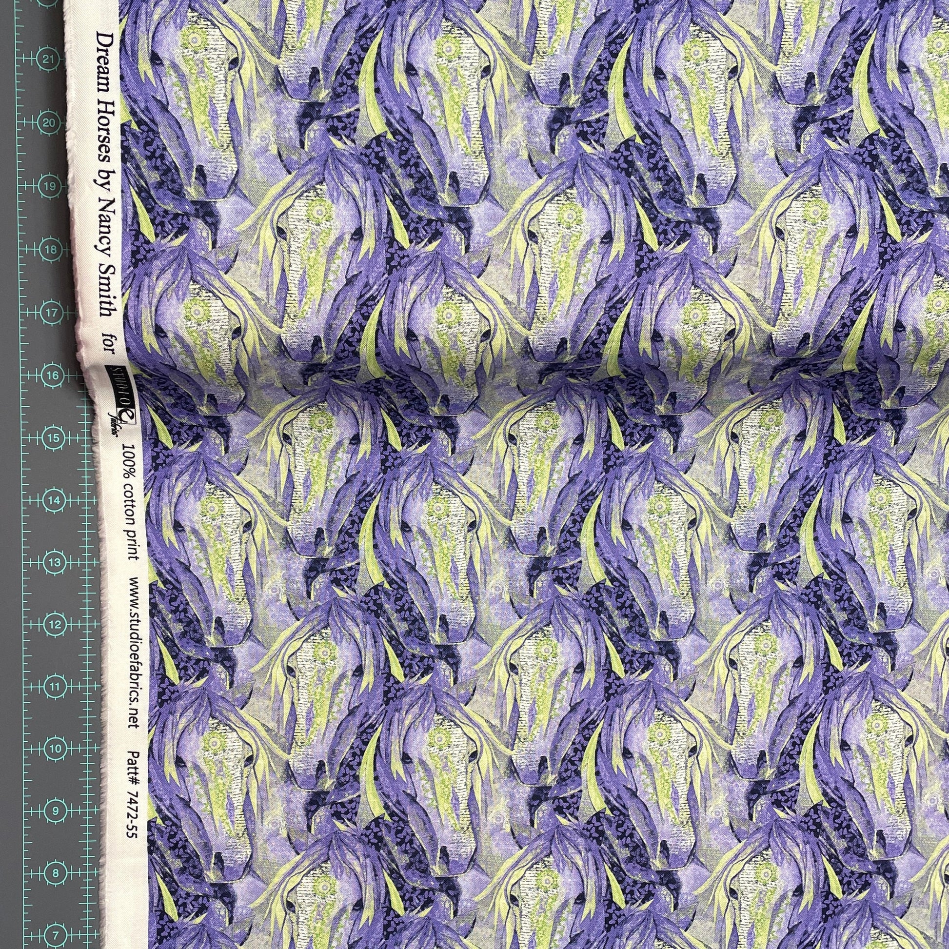 Horse Fabric - Purple Small Horse Heads Allover - Dream Horses - Studio E - 100% Cotton - Animal Western Quilting Cotton