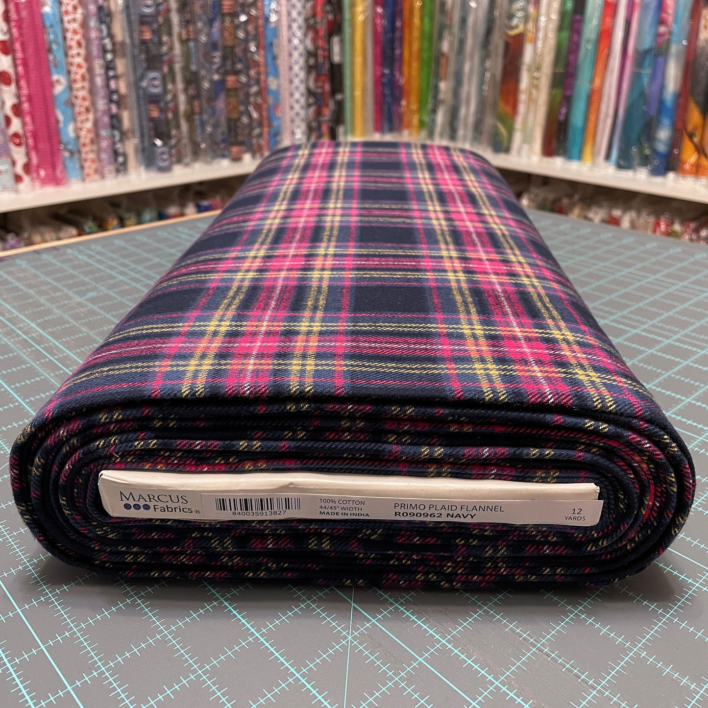 Plaid Navy FLANNEL Fabric - Marcus Fabrics - 100% Cotton Fabric