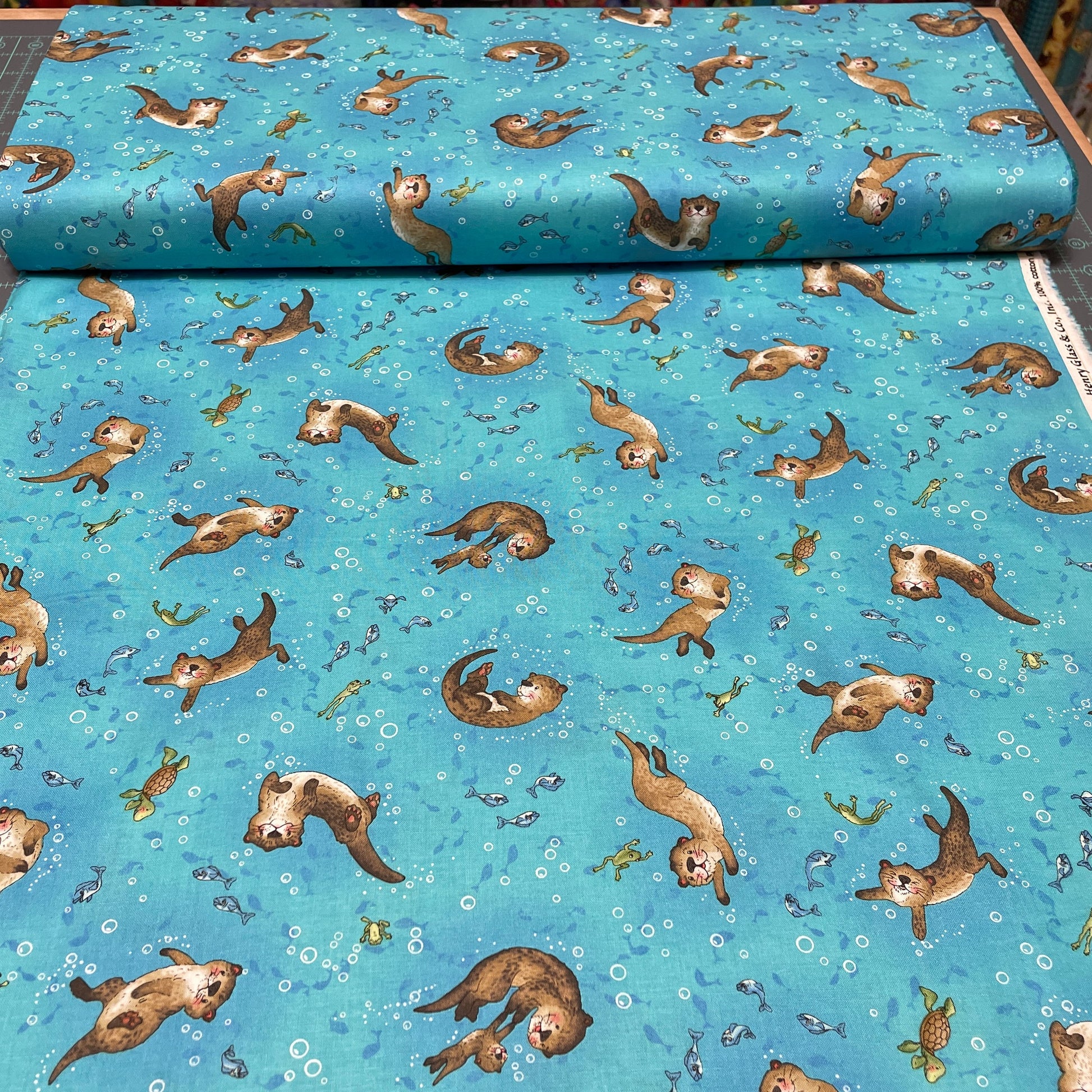 Otter Fabric - River Romp - Henry Glass- 100% Cotton - Sea Life Underwater Otters