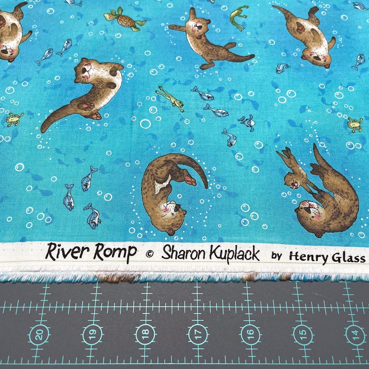 Otter Fabric - River Romp - Henry Glass- 100% Cotton - Sea Life Underwater Otters