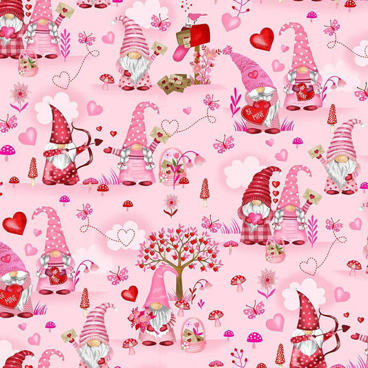 Valentine Gnome Fabric - Timeless Treasures - Gnome One Like You collection - 100% Cotton Fabric - Valentine's Day material