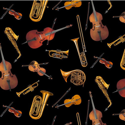 Musical Instruments fabric - 100% Cotton - Jazz Collection - Elizabeth's Studio - Band Orchestra material