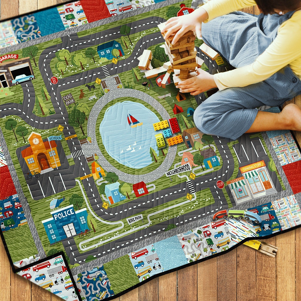 Car Play Mat Canvas Fabric Panel - 36" x 43" - Heavyweight cotton - Digitally Printed - Clothworks - Beep Beep Collection