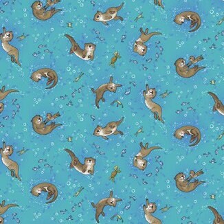 Otter Fabric - River Romp - Henry Glass- 100% Cotton - Sea Life Underwater Otters