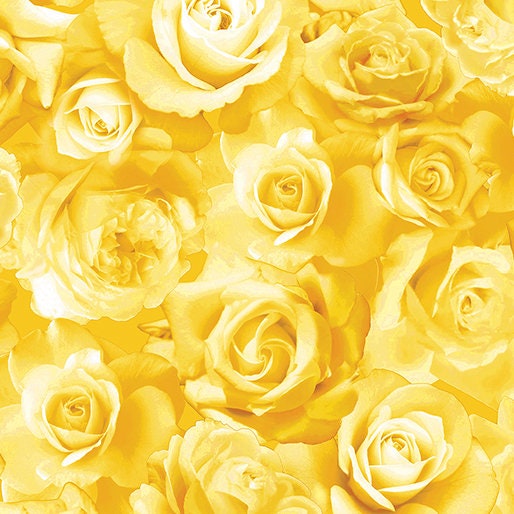Yellow Rose Fabric - Benartex - 100% Cotton Fabric - Flowers of Friendship - Flower Material Texas State Flower