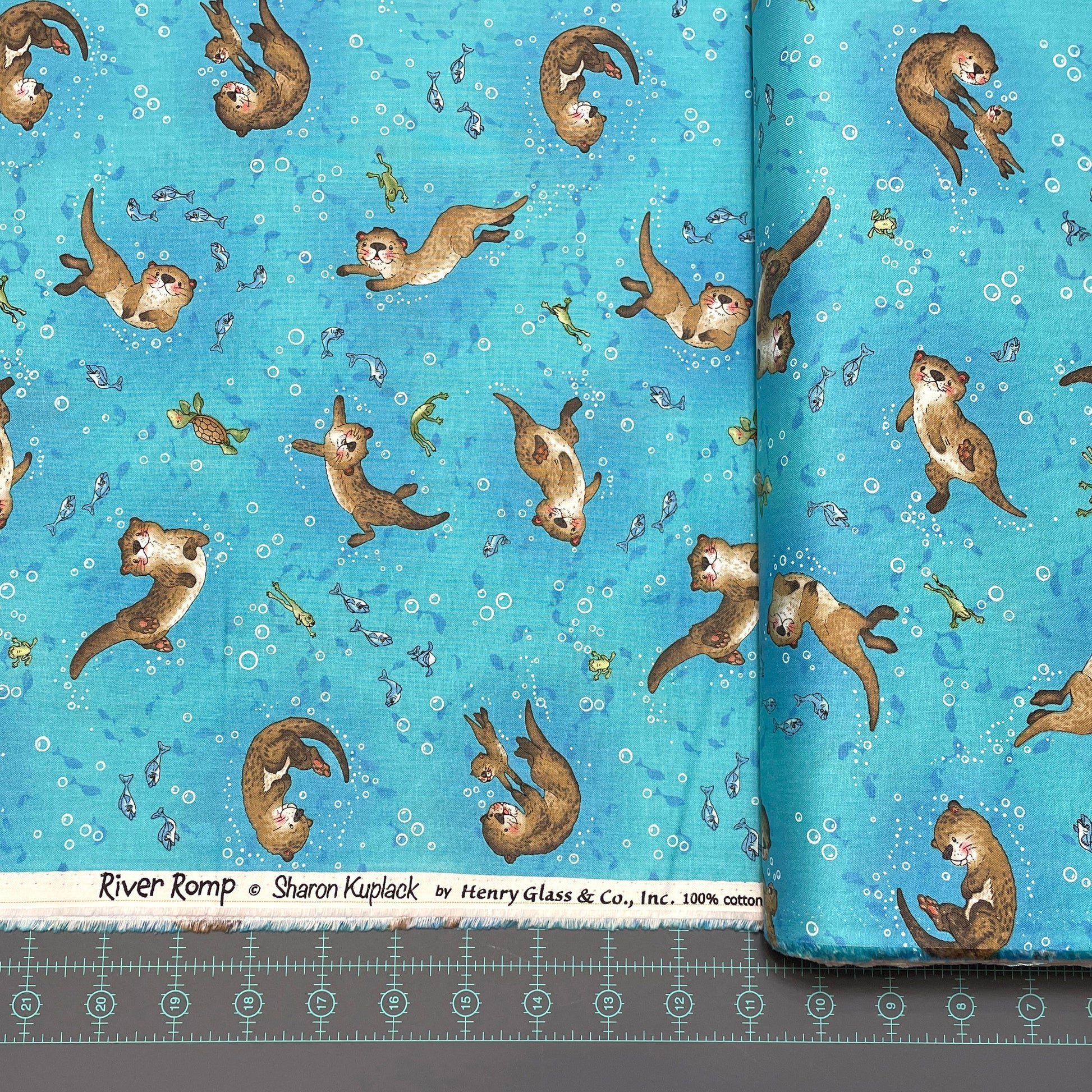 Otter Fabric - River Romp - Henry Glass- 100% Cotton - Sea Life Underwater Otters