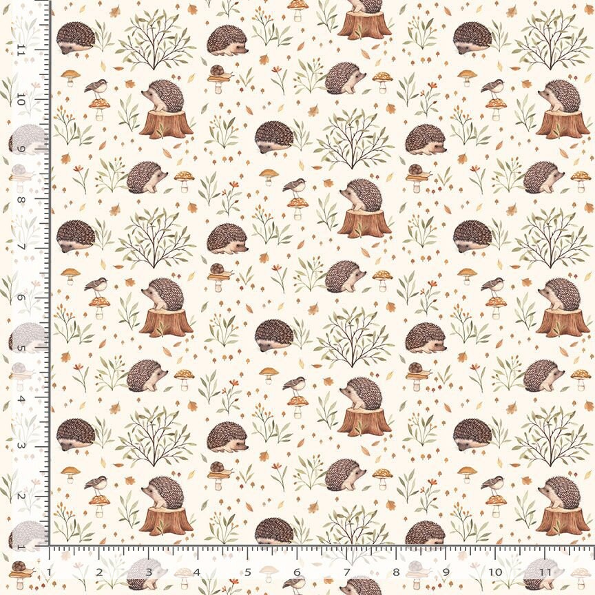 Dear Stella Hedgehogs Fabric - Little Forest - 100% Cotton Fabric - Woodland Forest animals