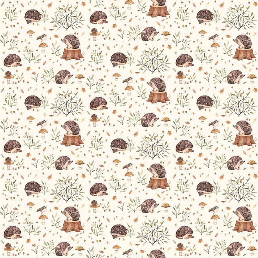 Dear Stella Hedgehogs Fabric - Little Forest - 100% Cotton Fabric - Woodland Forest animals