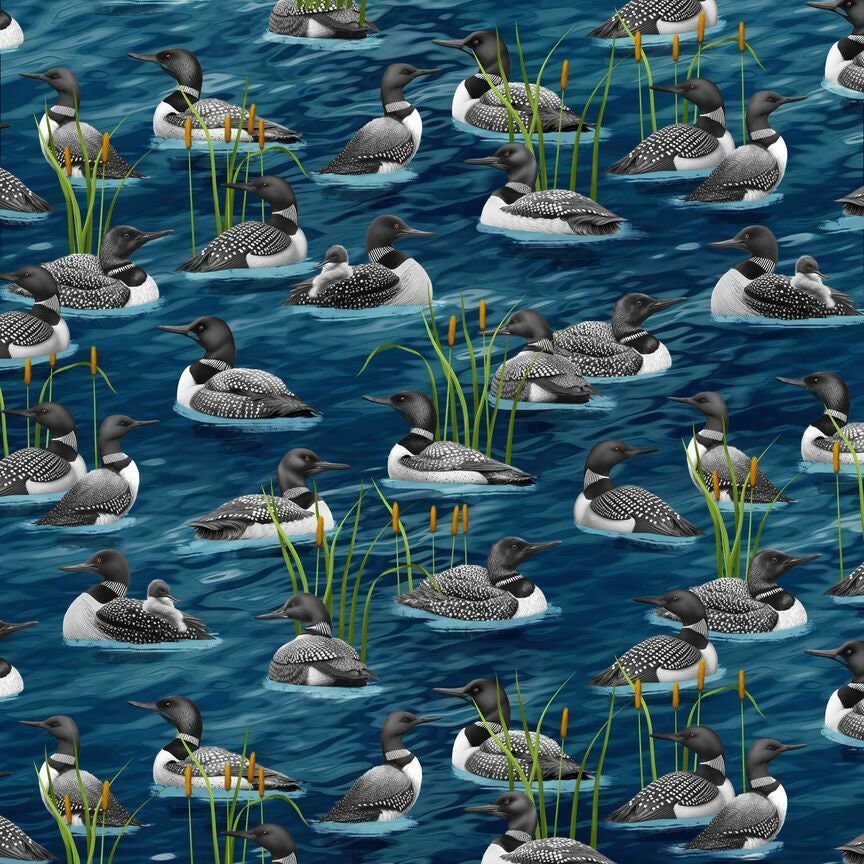 Loon Fabric - Timeless Treasures - Lake Life - 100% Cotton - Water Bird Fishing Outdoor Sports Hunting Migration