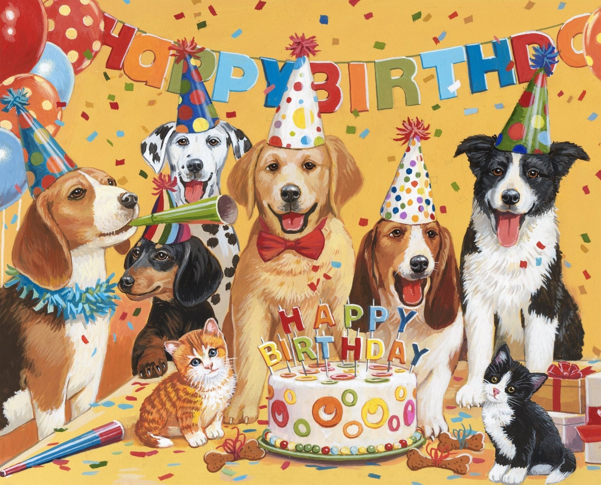 Dog Happy Birthday Fabric Panel - 100% Cotton - David Textiles Exclusive Print - Foust Textiles - Digitally Printed - Fabric Photo Backdrop