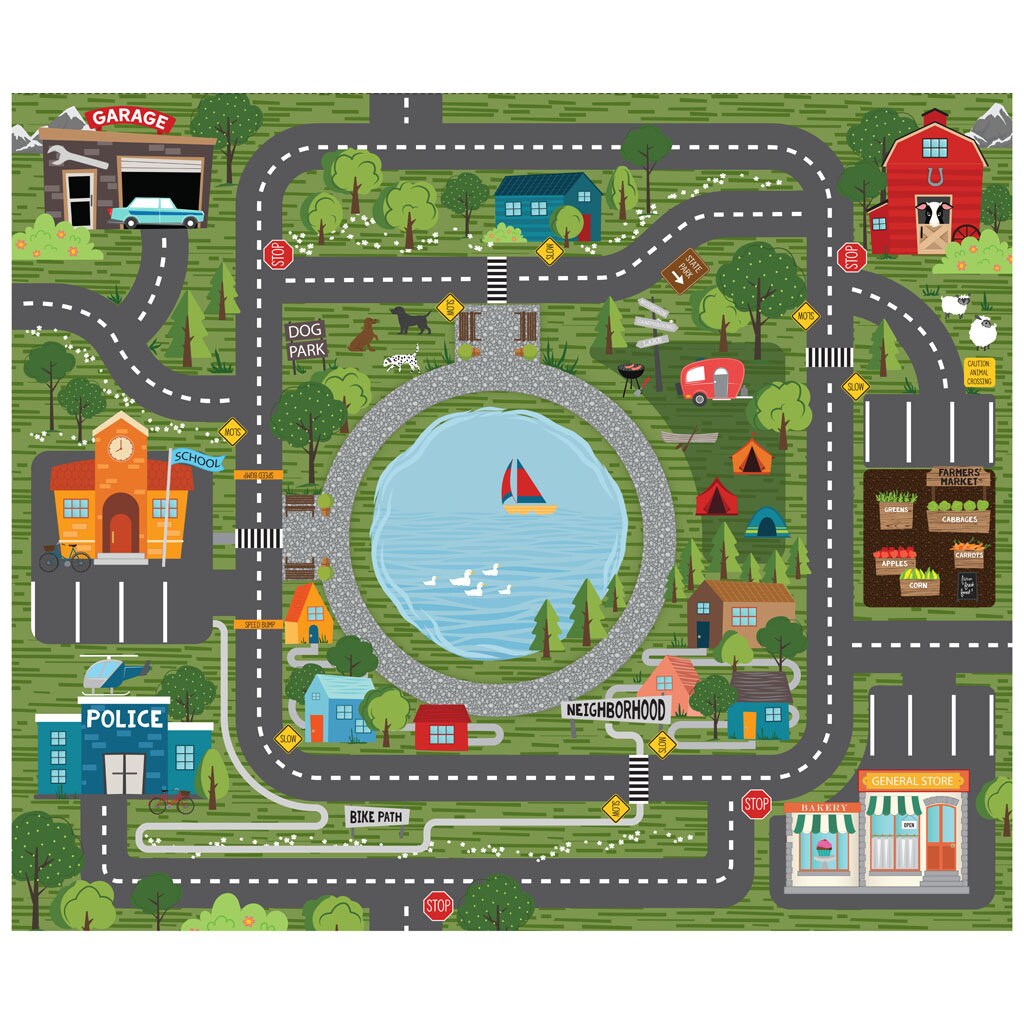 Car Play Mat Canvas Fabric Panel - 36" x 43" - Heavyweight cotton - Digitally Printed - Clothworks - Beep Beep Collection