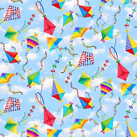 Colorful Kite Fabric - Pool Party - Timeless Treasures - 100% Cotton - Multicolor Rainbow Kites