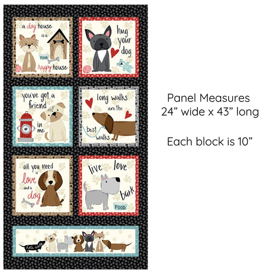 Paw-sitively Awesome Dog Fabric Panel 24" x 43" - 100% Cotton - Studio E Fabrics - Dog Love
