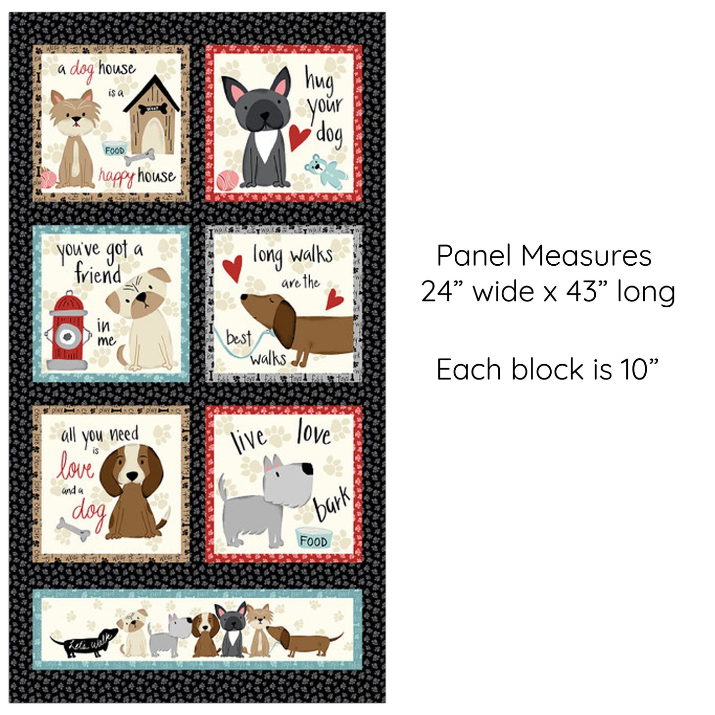 Paw-sitively Awesome Dog Fabric Panel 24" x 43" - 100% Cotton - Studio E Fabrics - Dog Love