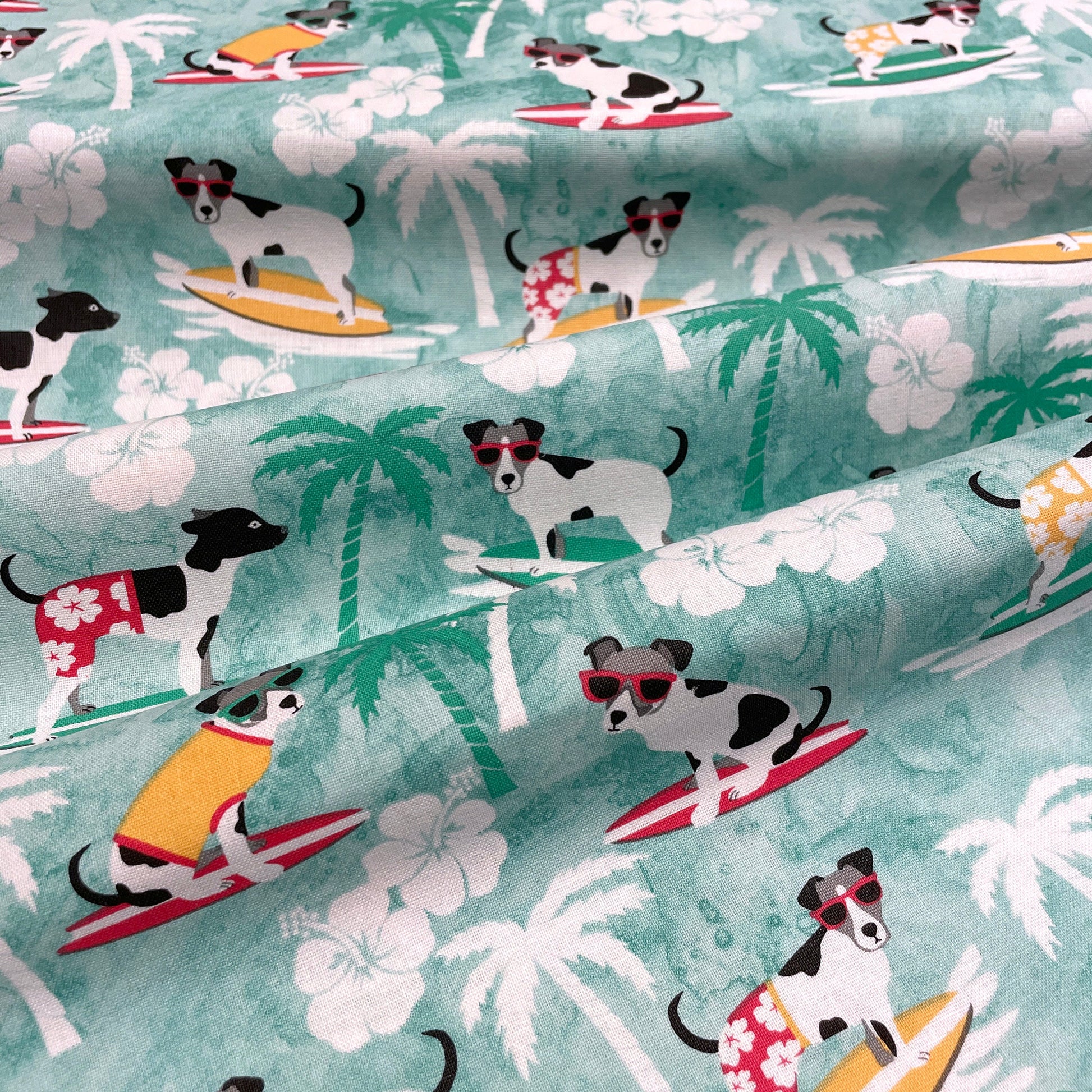 Surfing Dog Fabric - 100% cotton - Surfing material dog fabric quilting cotton