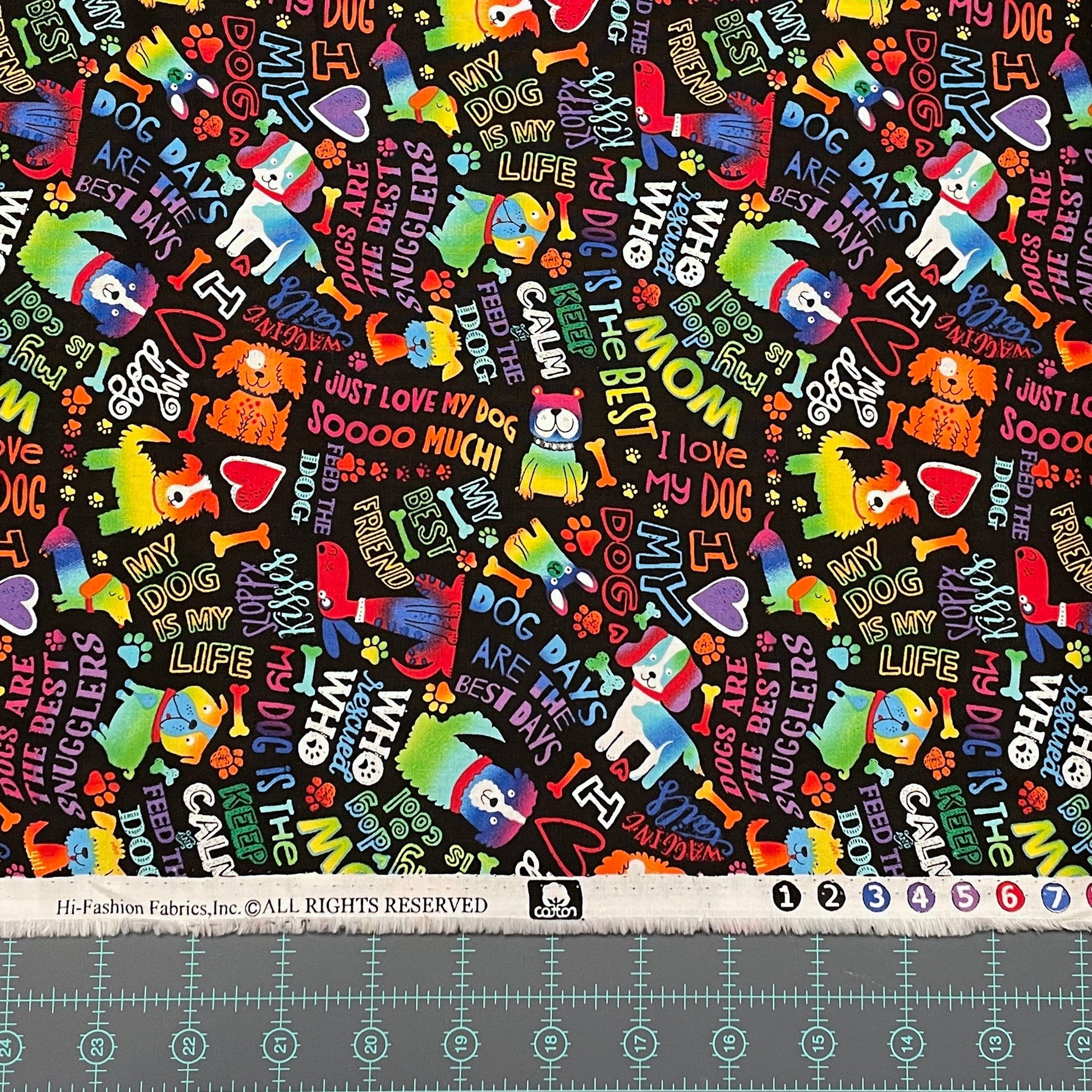 Dog Fabric by the yard - My Dog Is the Best - 100% Cotton - Multicolor material