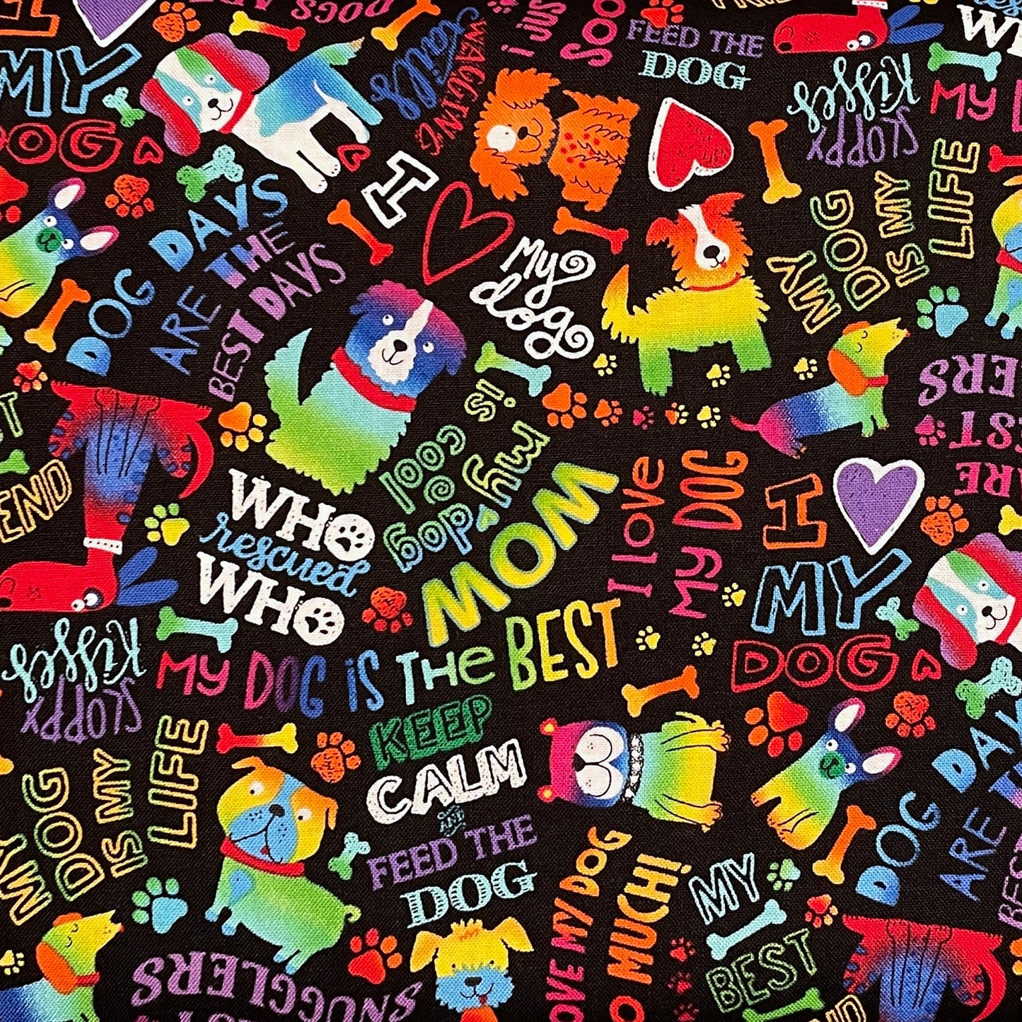 Dog Fabric by the yard - My Dog Is the Best - 100% Cotton - Multicolor material