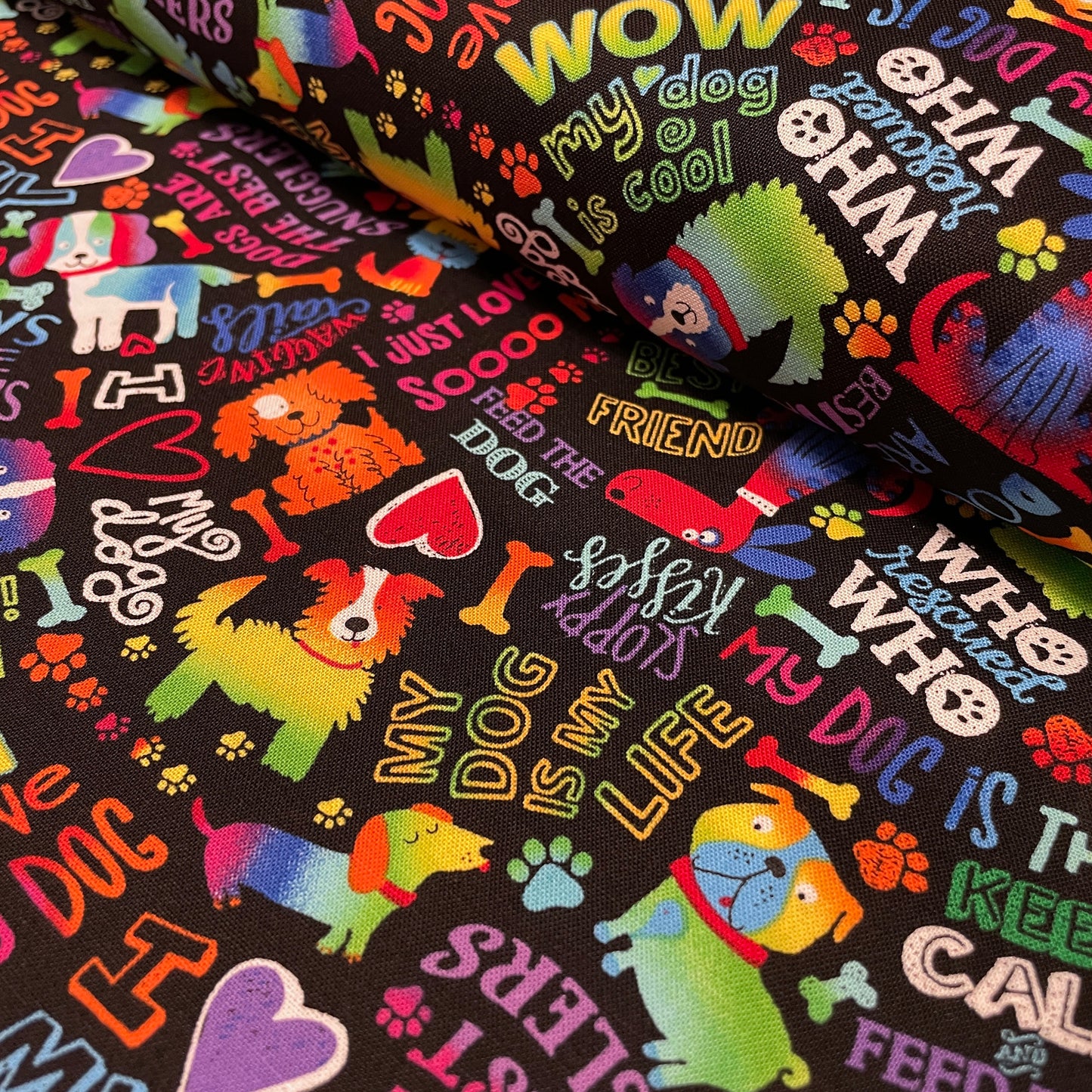 Dog Fabric by the yard - My Dog Is the Best - 100% Cotton - Multicolor material