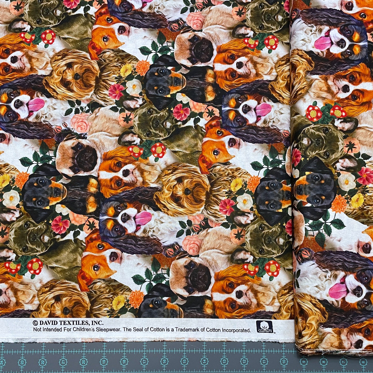 Dog fabric - Dogs & Blooms - 100% Cotton - Yorkie Pug Frenchie Spaniel Jack Russel Terrier puppy material