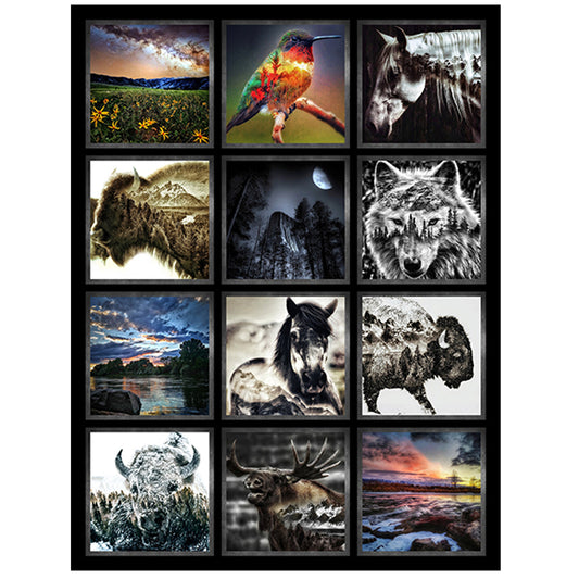 Wild Panel - Hoffman Fabrics - 42 1/4" x 57 3/8”- 100% cotton fabric - animal fabric panels nature wildlife