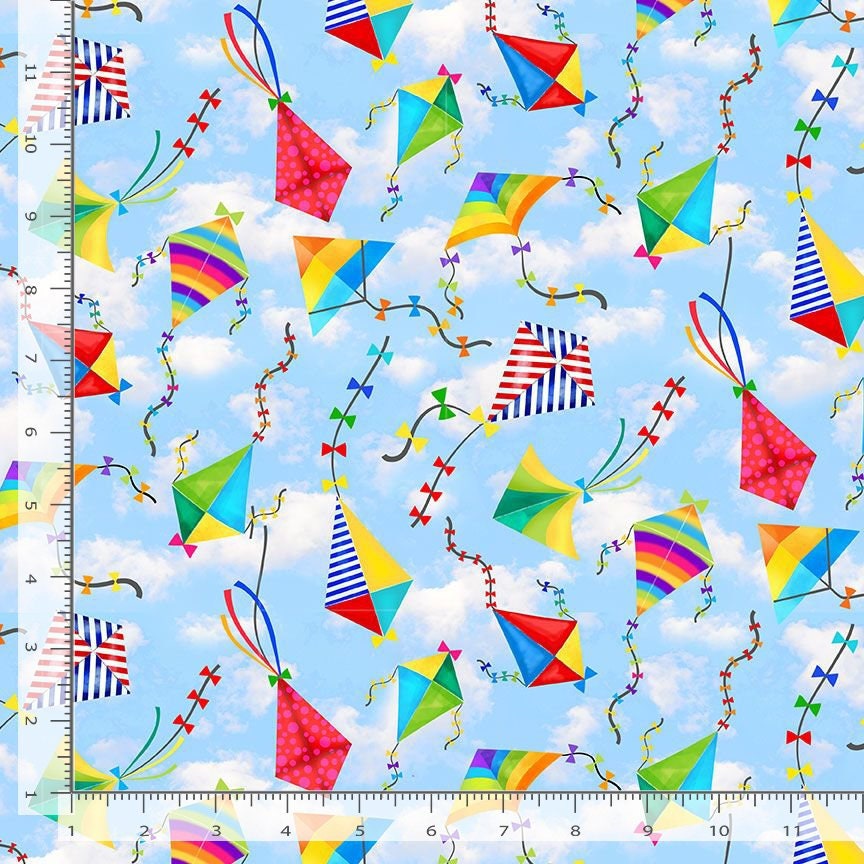 Colorful Kite Fabric - Pool Party - Timeless Treasures - 100% Cotton - Multicolor Rainbow Kites