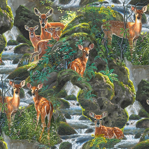Deer fabric - Spotted Deer 21493 Multi - 3 Wishes - 100% Cotton Fabric