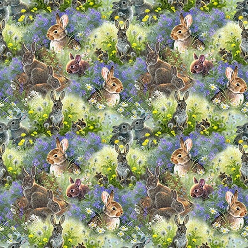 Spring Bunnies fabric - 21496 Multi - 3 Wishes - 100% Cotton Fabric