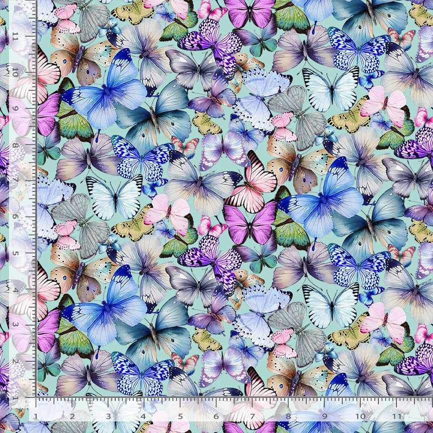 Tossed Pretty Butterfly fabric - Aqua - 100% Cotton - Timeless Treasures - Butterfly Dreams Collection - Butterflies