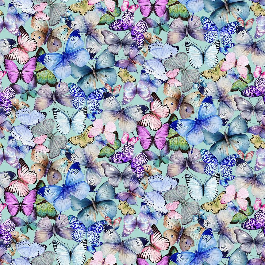 Tossed Pretty Butterfly fabric - Aqua - 100% Cotton - Timeless Treasures - Butterfly Dreams Collection - Butterflies