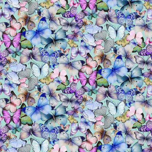 Tossed Pretty Butterfly fabric - Aqua - 100% Cotton - Timeless Treasures - Butterfly Dreams Collection - Butterflies