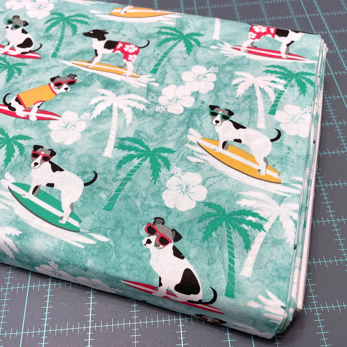 Surfing Dog Fabric - 100% cotton - Surfing material dog fabric quilting cotton